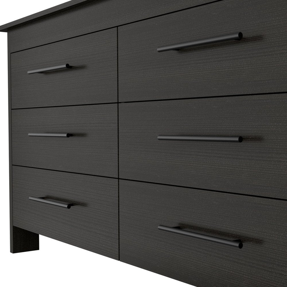 Black Wood Six Drawer Double Dresser - 59-inch