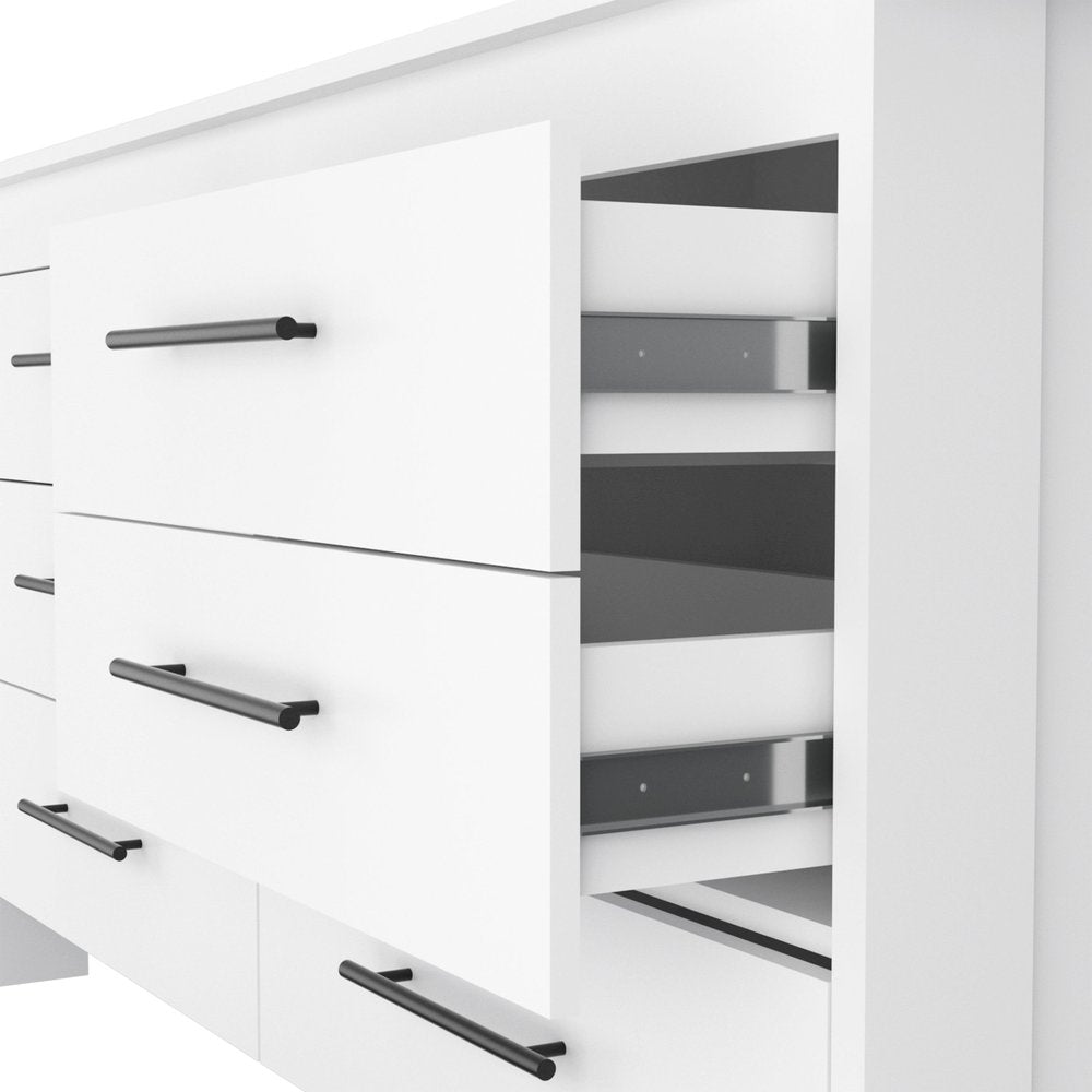 White Wood Six Drawer Double Dresser - 59-inch