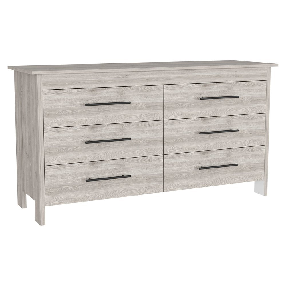 Light Gray Wood Six Drawer Double Dresser - 59-inch