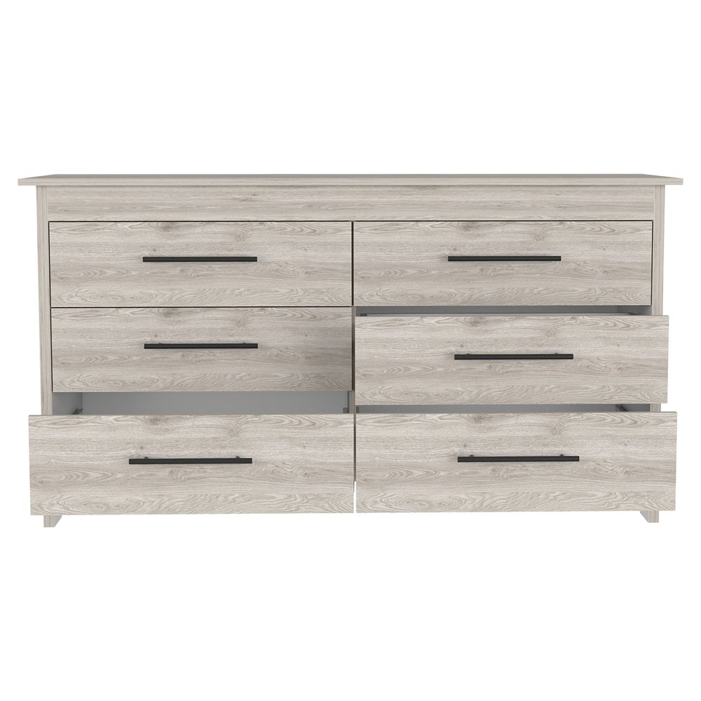 Light Gray Wood Six Drawer Double Dresser - 59-inch