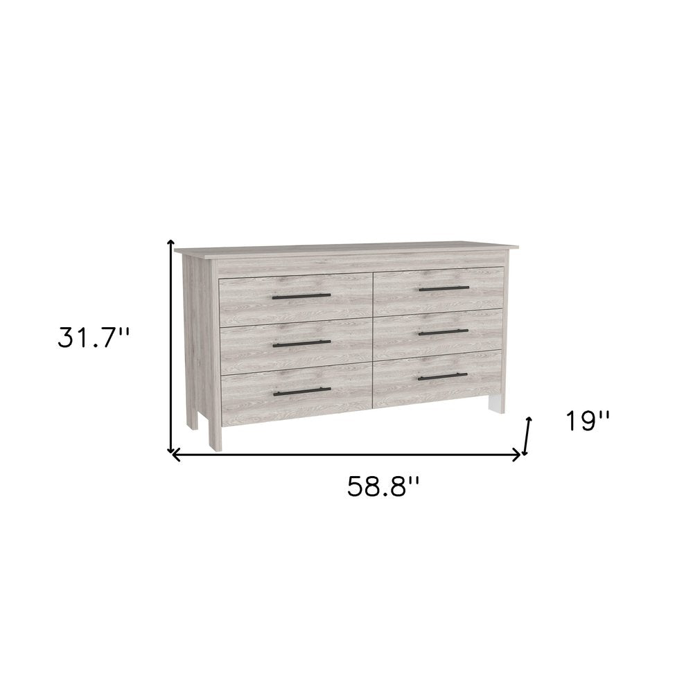 Light Gray Wood Six Drawer Double Dresser - 59-inch