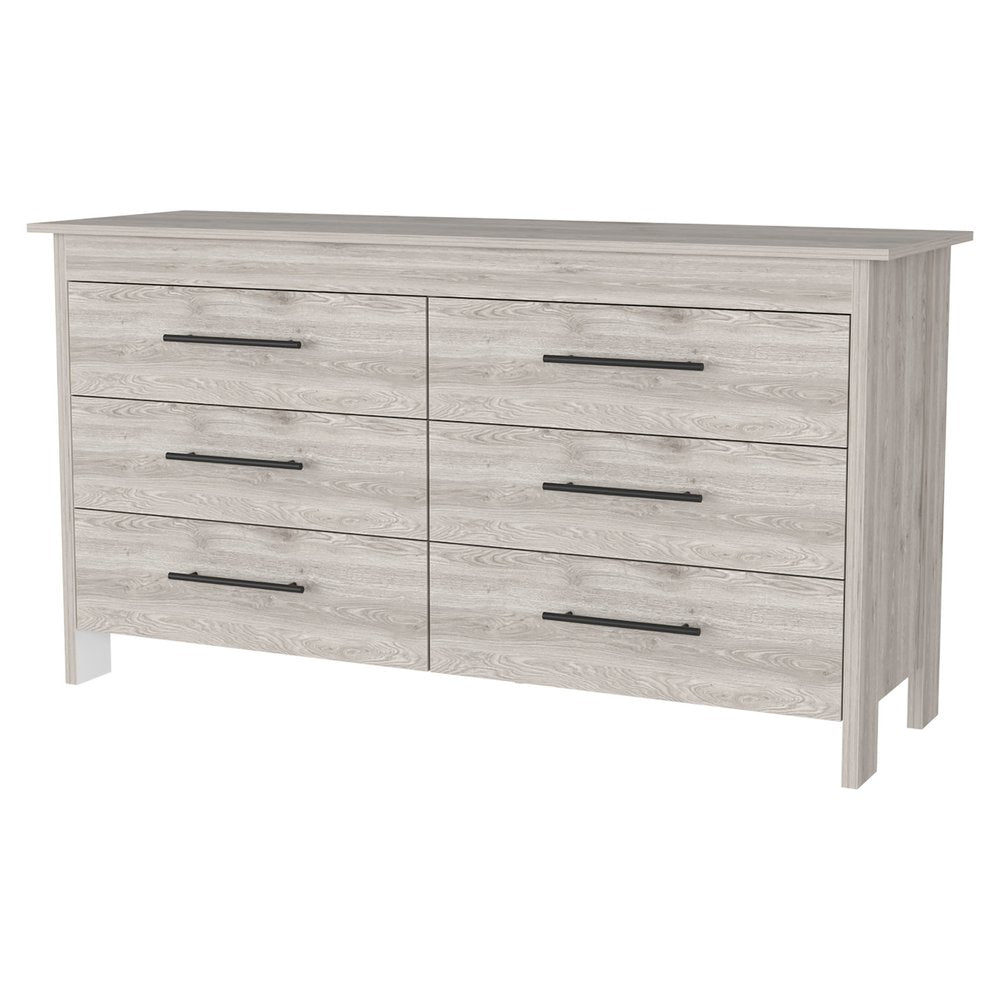 Light Gray Wood Six Drawer Double Dresser - 59-inch