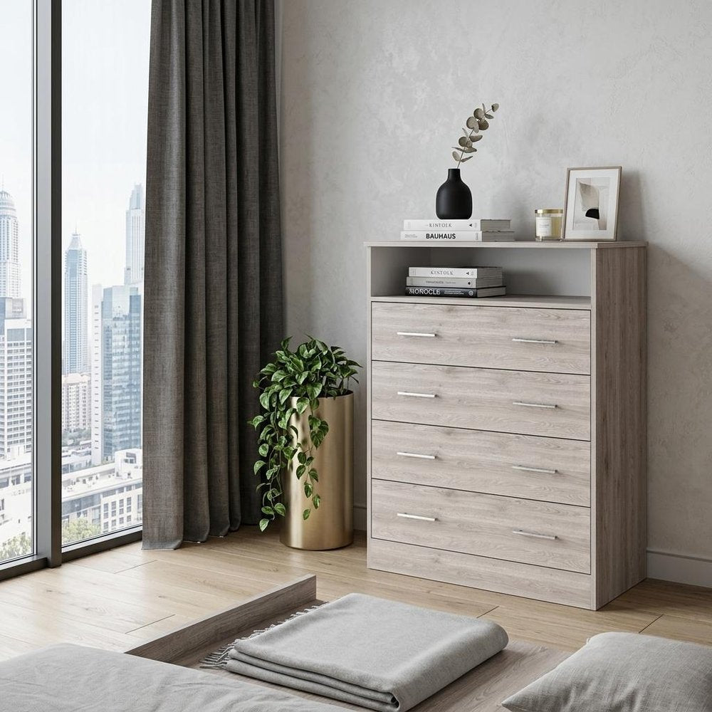 Light Gray Wood Four Drawer Dresser - 33-inch