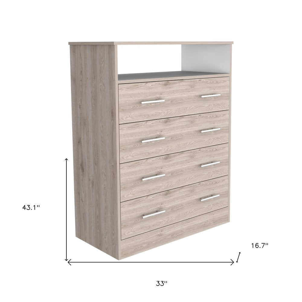 Light Gray Wood Four Drawer Dresser - 33-inch