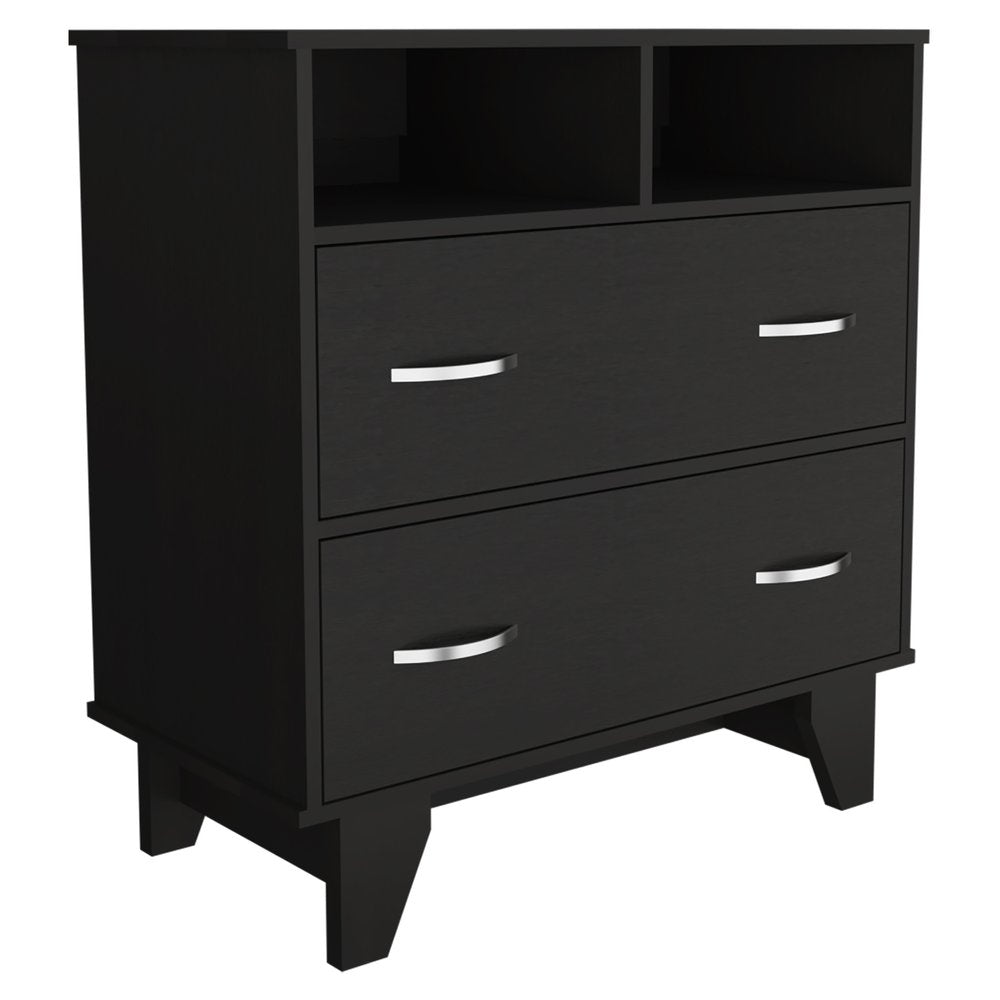Black Wood Two Drawer Dresser - 32-inch