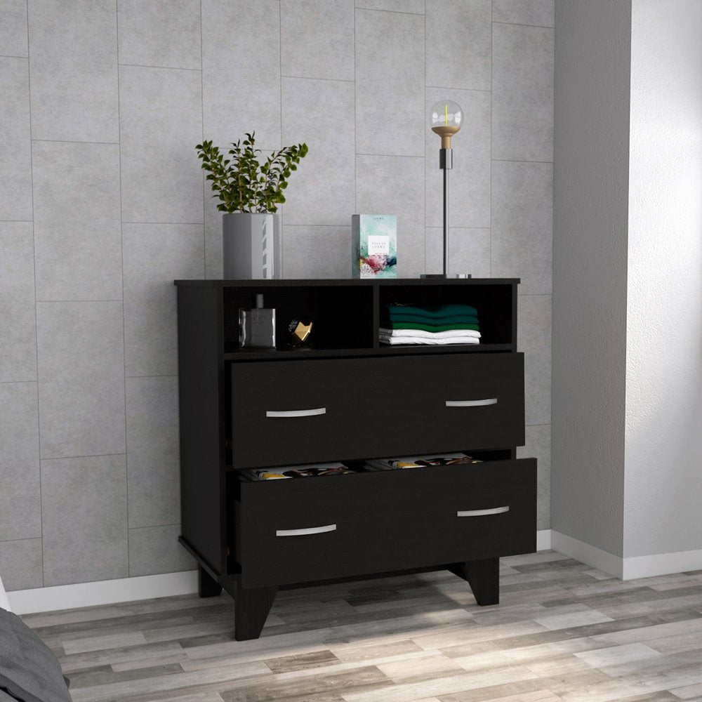 Black Wood Two Drawer Dresser - 32-inch