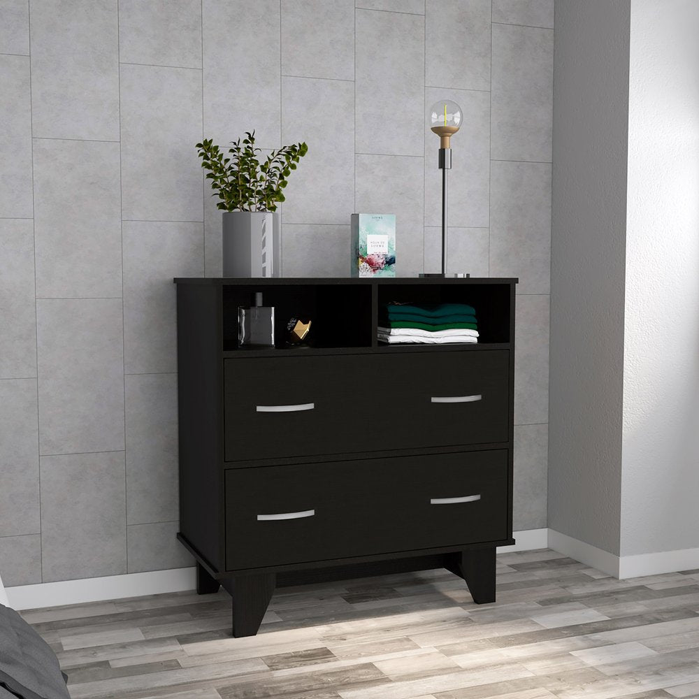 Black Wood Two Drawer Dresser - 32-inch