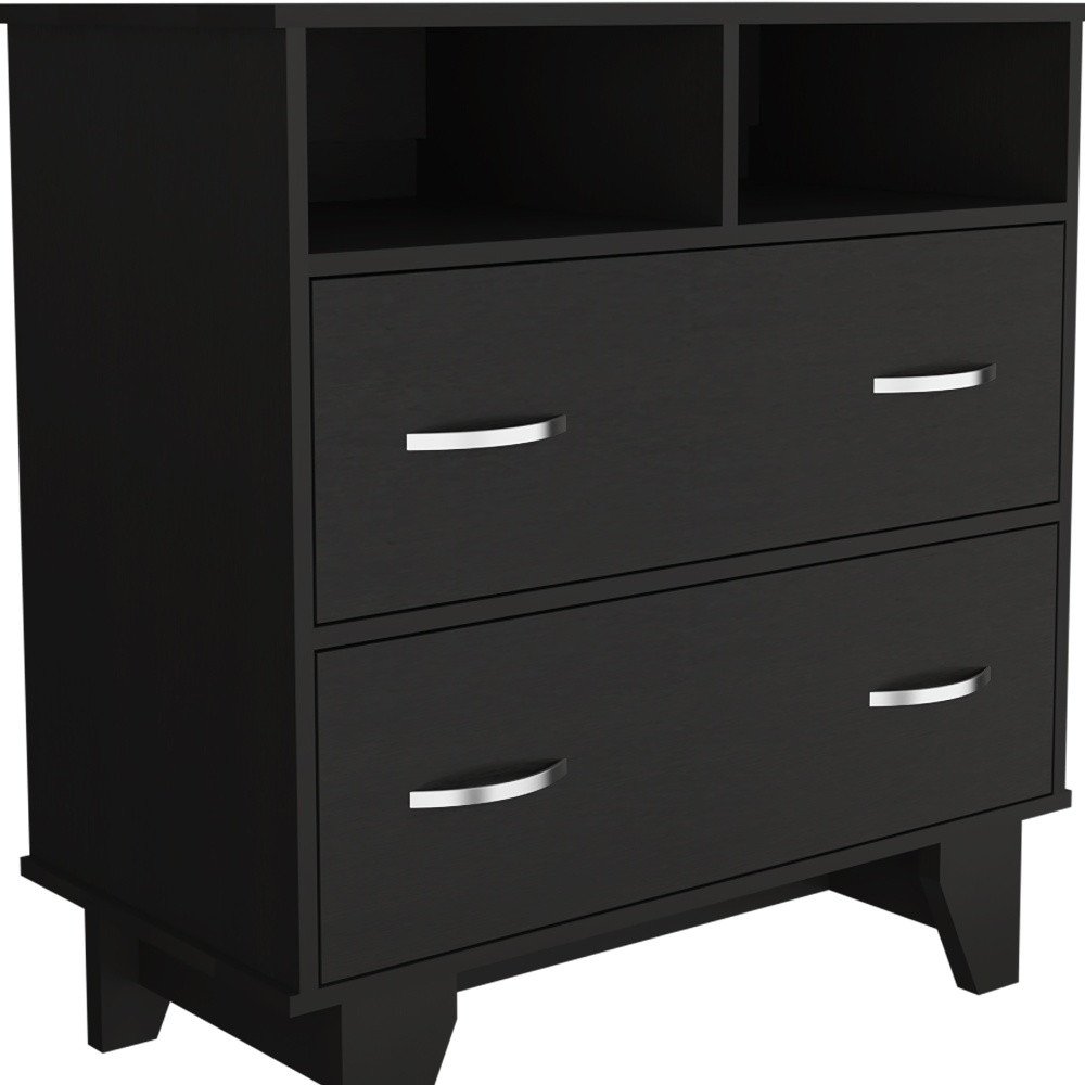Black Wood Two Drawer Dresser - 32-inch