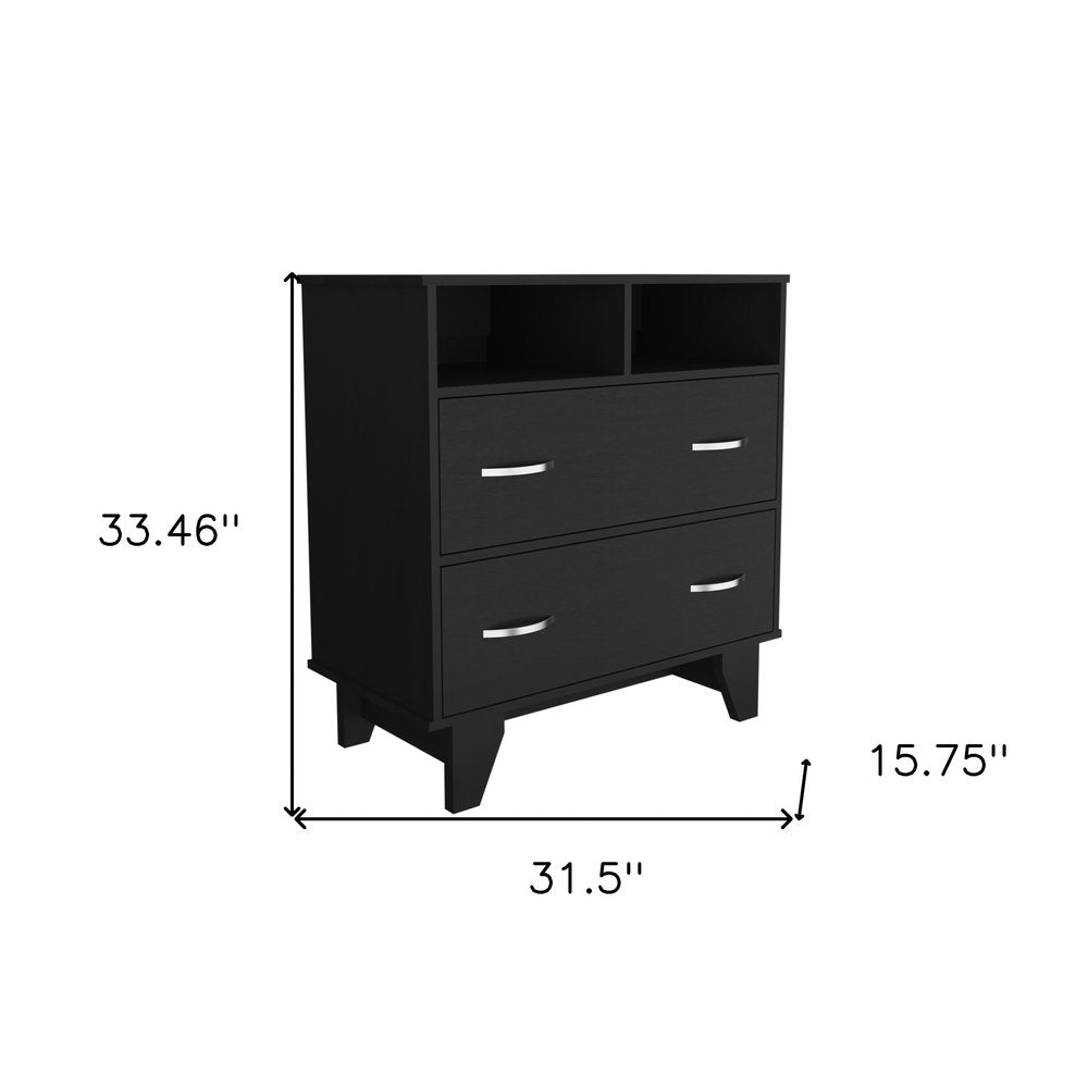 Black Wood Two Drawer Dresser - 32-inch
