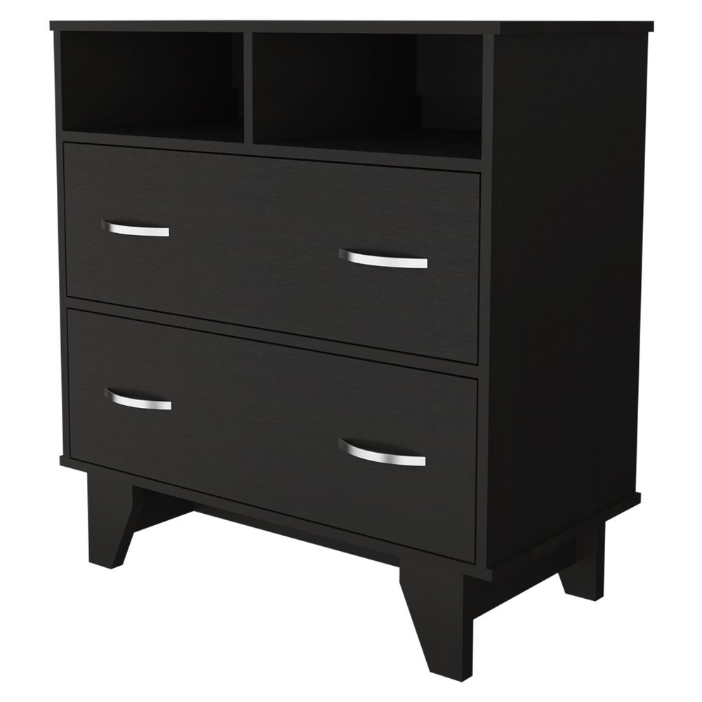 Black Wood Two Drawer Dresser - 32-inch