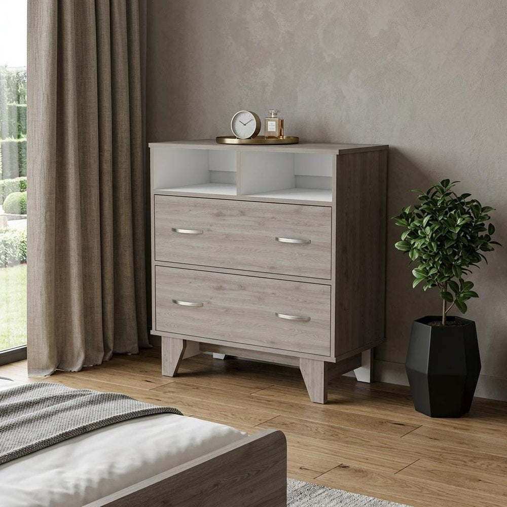 Light Gray Wood Two Drawer Dresser - 32-inch