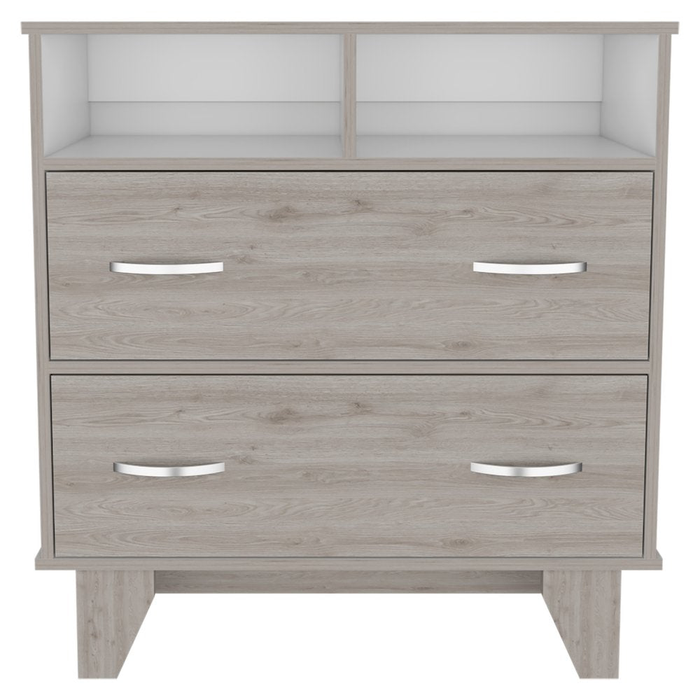 Light Gray Wood Two Drawer Dresser - 32-inch