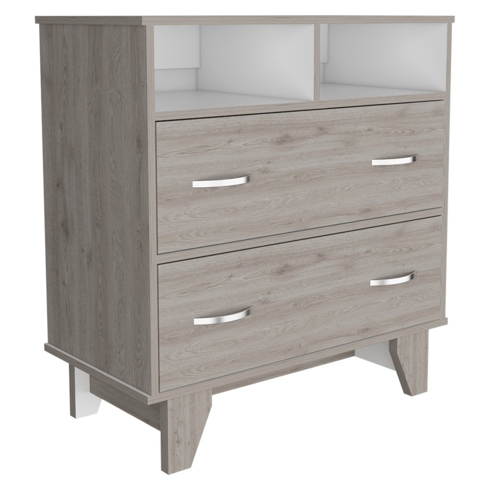 Light Gray Wood Two Drawer Dresser - 32-inch