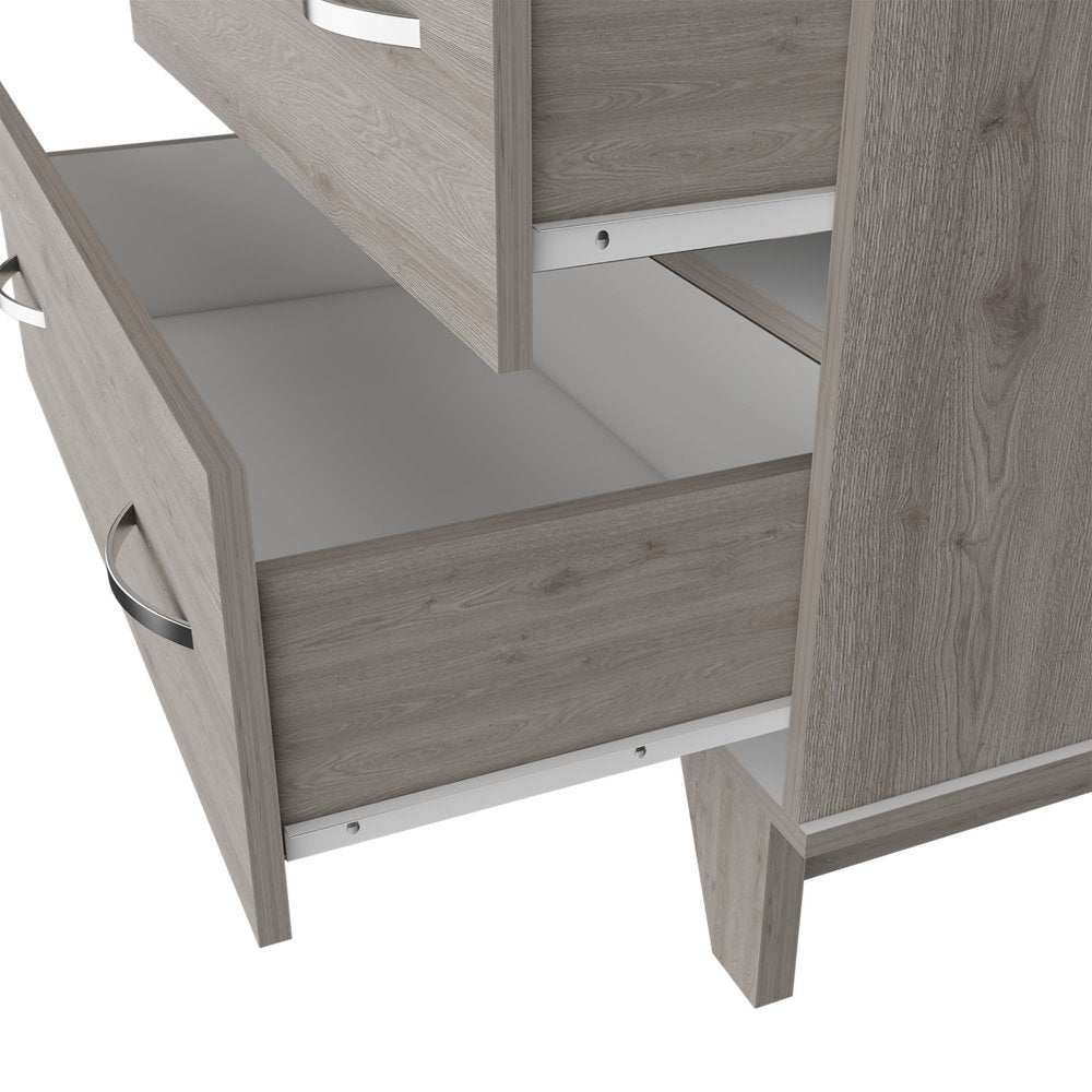 Light Gray Wood Two Drawer Dresser - 32-inch