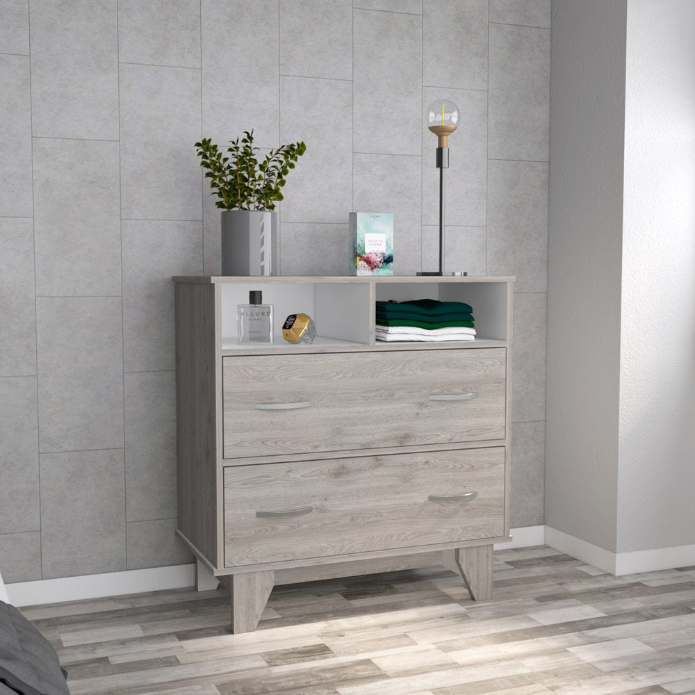 Light Gray Wood Two Drawer Dresser - 32-inch