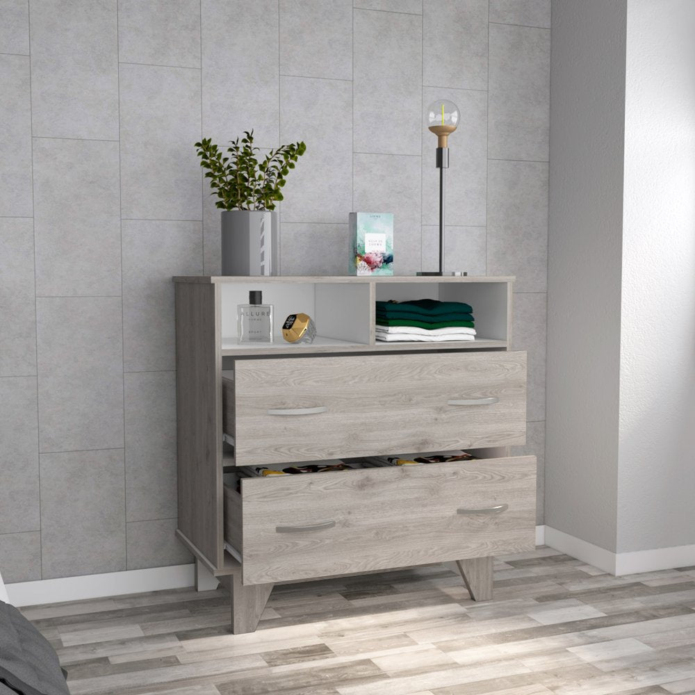 Light Gray Wood Two Drawer Dresser - 32-inch