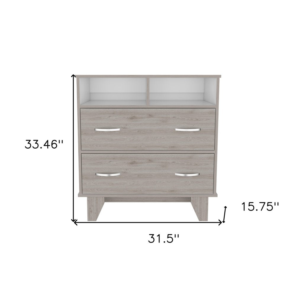 Light Gray Wood Two Drawer Dresser - 32-inch