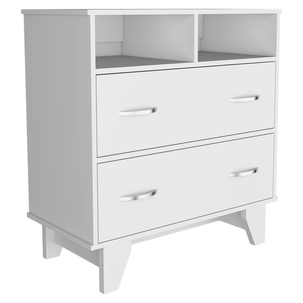 White Wood Two Drawer Dresser - 32-inch