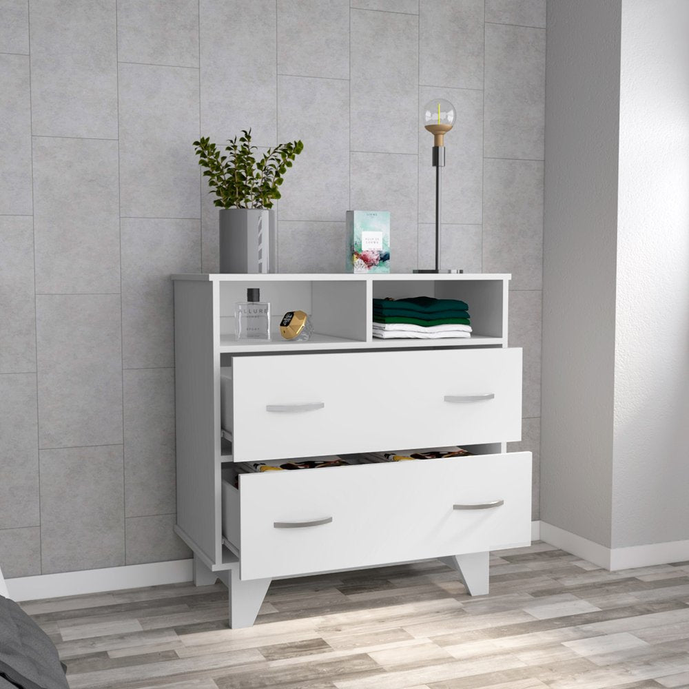 White Wood Two Drawer Dresser - 32-inch