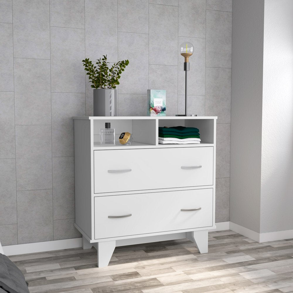 White Wood Two Drawer Dresser - 32-inch