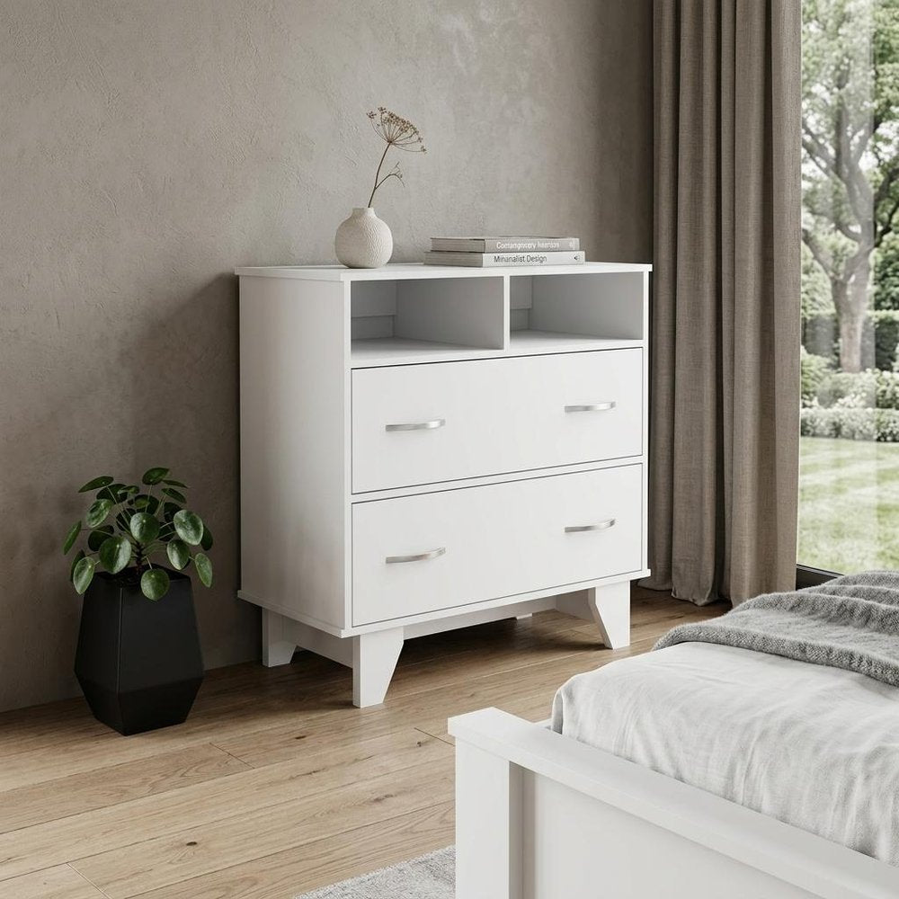 White Wood Two Drawer Dresser - 32-inch
