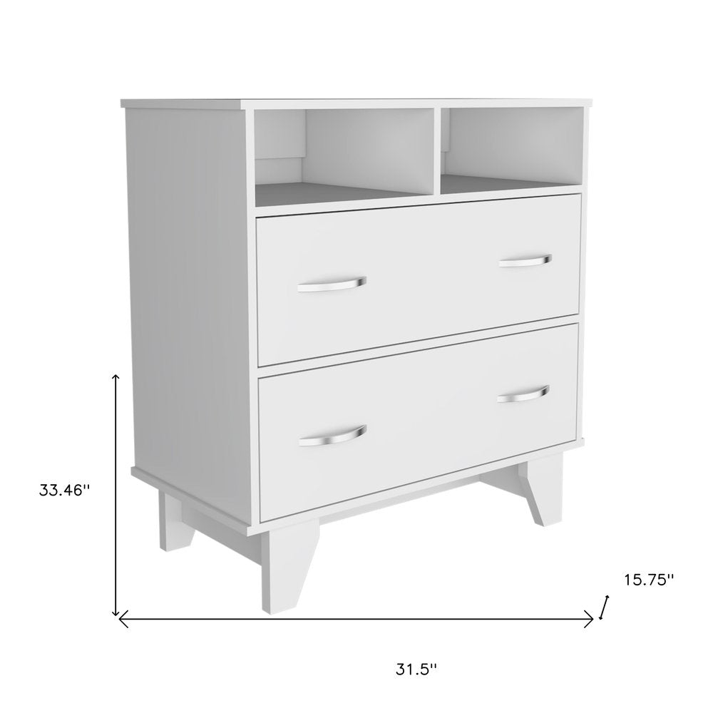 White Wood Two Drawer Dresser - 32-inch