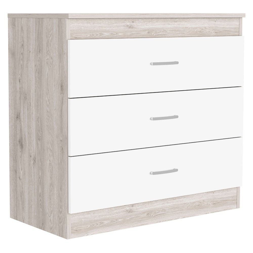 White and Gray Wood Three Drawer Dresser - 32-inch