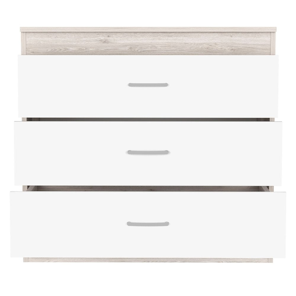 White and Gray Wood Three Drawer Dresser - 32-inch