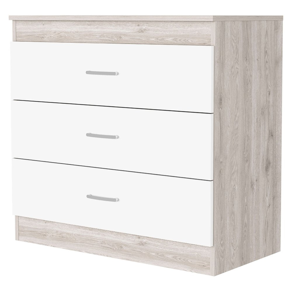 White and Gray Wood Three Drawer Dresser - 32-inch