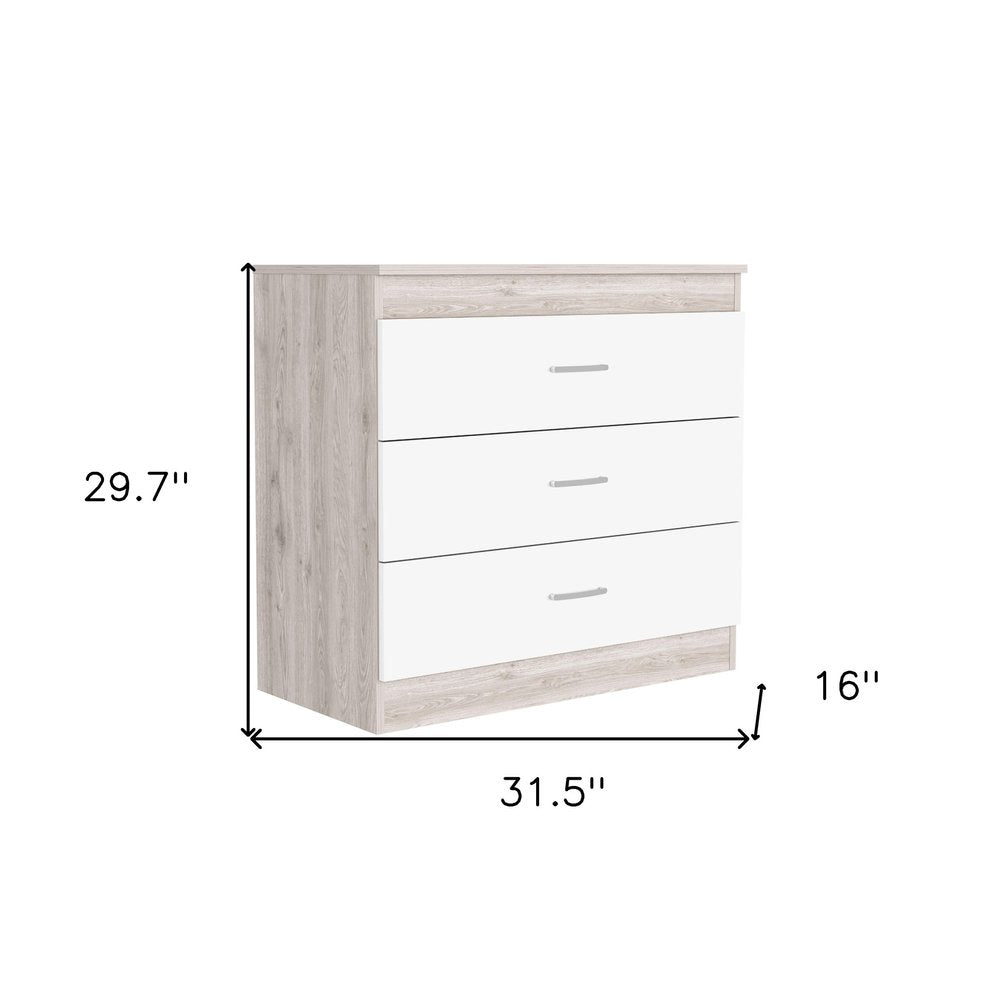 White and Gray Wood Three Drawer Dresser - 32-inch