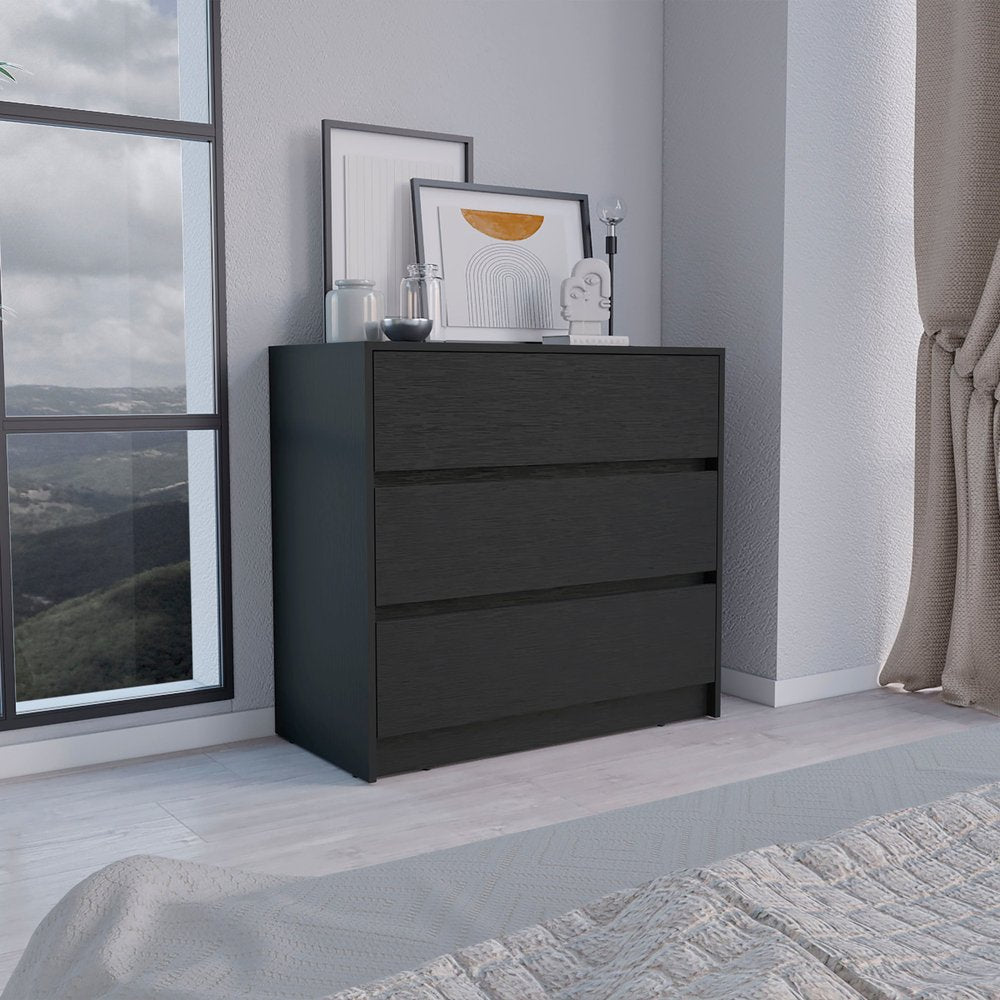 Black Wood Three Drawer Dresser - 34-inch