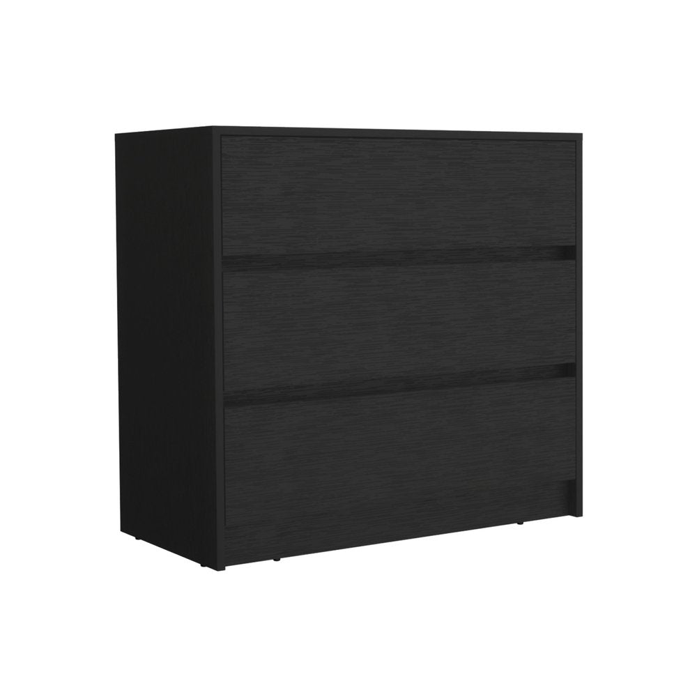 Black Wood Three Drawer Dresser - 34-inch