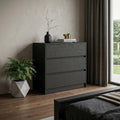 Black Wood Three Drawer Dresser - 34-inch