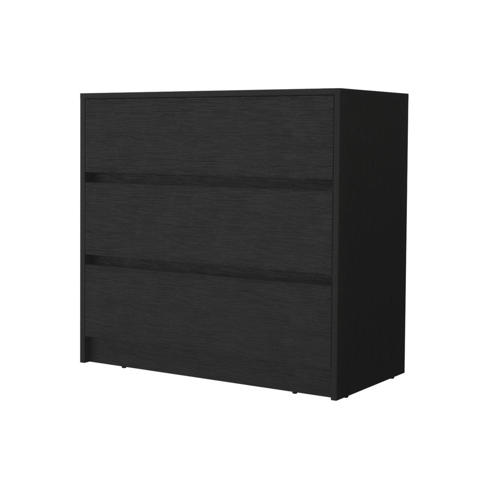 Black Wood Three Drawer Dresser - 34-inch