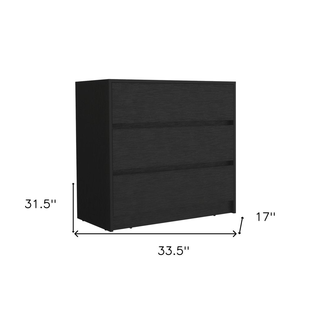 Black Wood Three Drawer Dresser - 34-inch