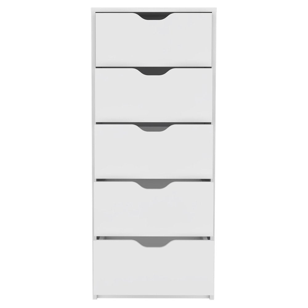 White Wood Five Drawer Dresser - 18-inch