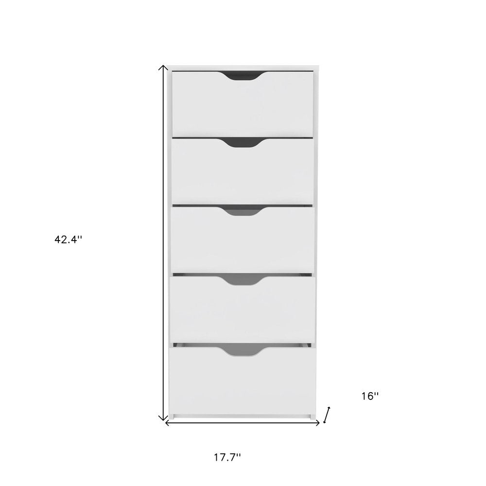 White Wood Five Drawer Dresser - 18-inch