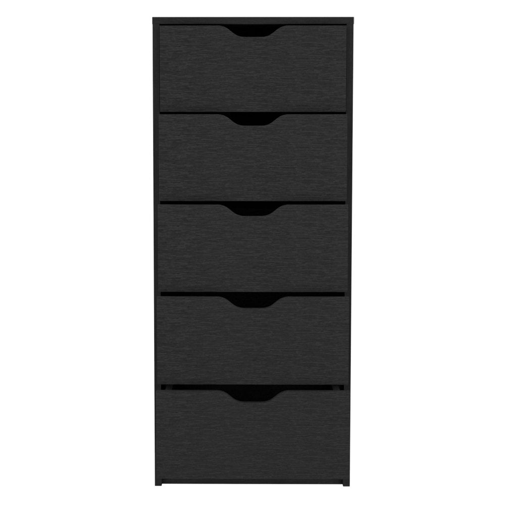 Black Wood Five Drawer Dresser - 18-inch