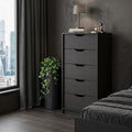Black Wood Five Drawer Dresser - 18-inch