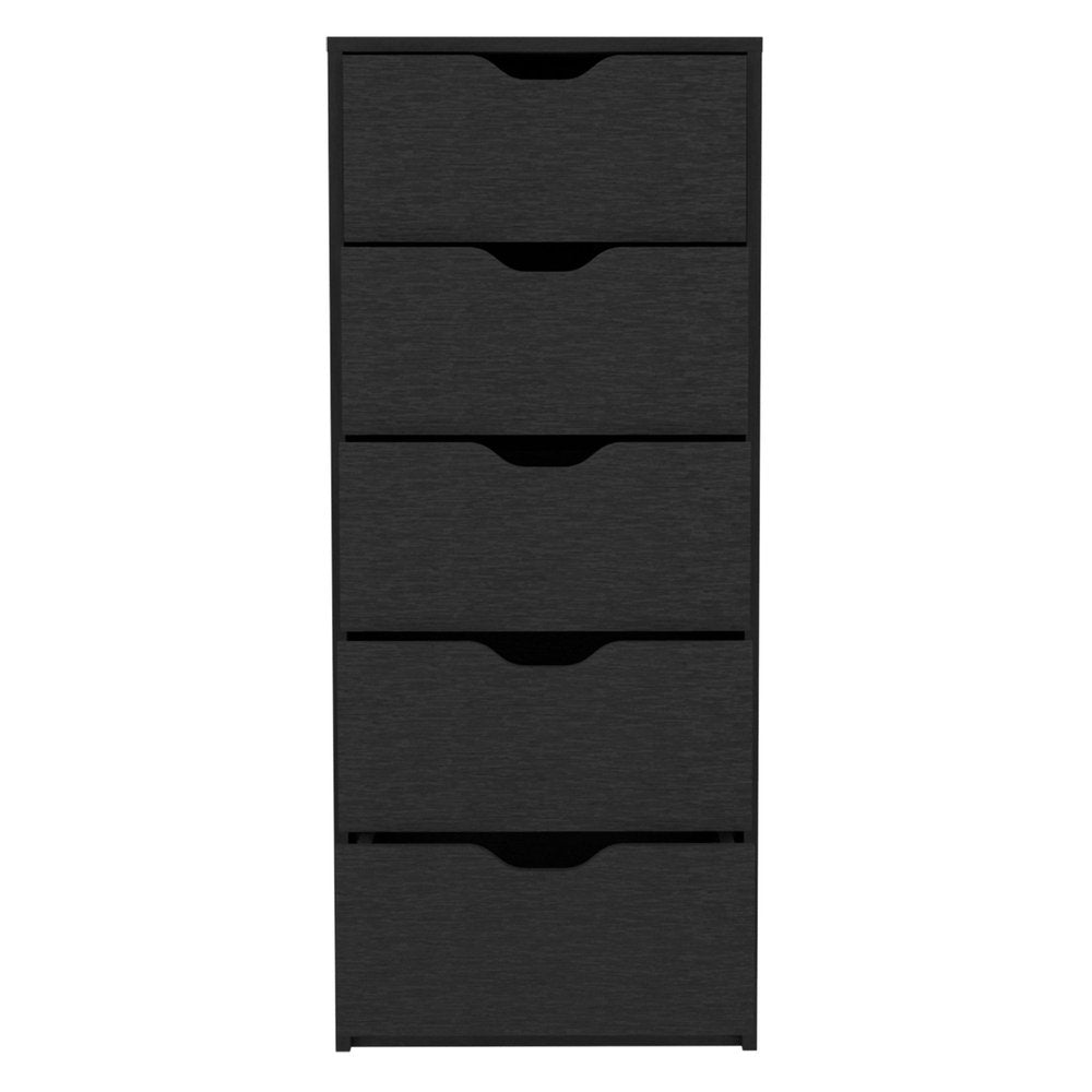Black Wood Five Drawer Dresser - 18-inch