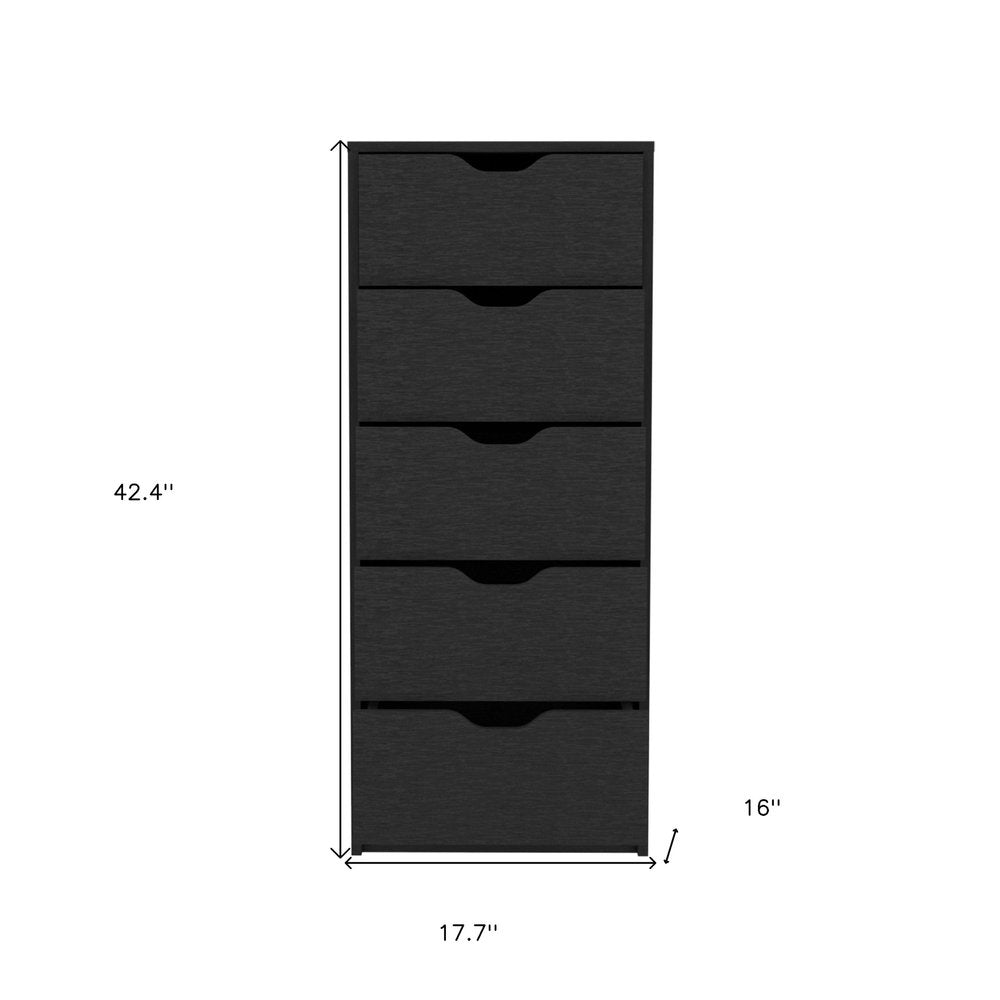 Black Wood Five Drawer Dresser - 18-inch