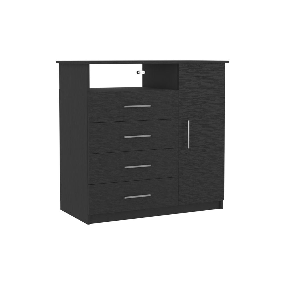 Black Wood Four Drawer Combo Dresser - 35-inch