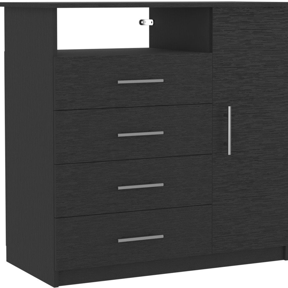 Black Wood Four Drawer Combo Dresser - 35-inch