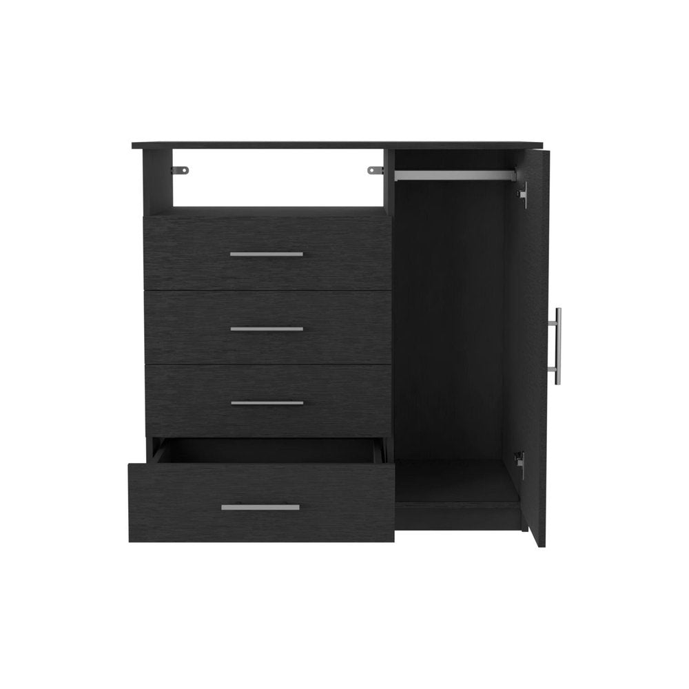 Black Wood Four Drawer Combo Dresser - 35-inch
