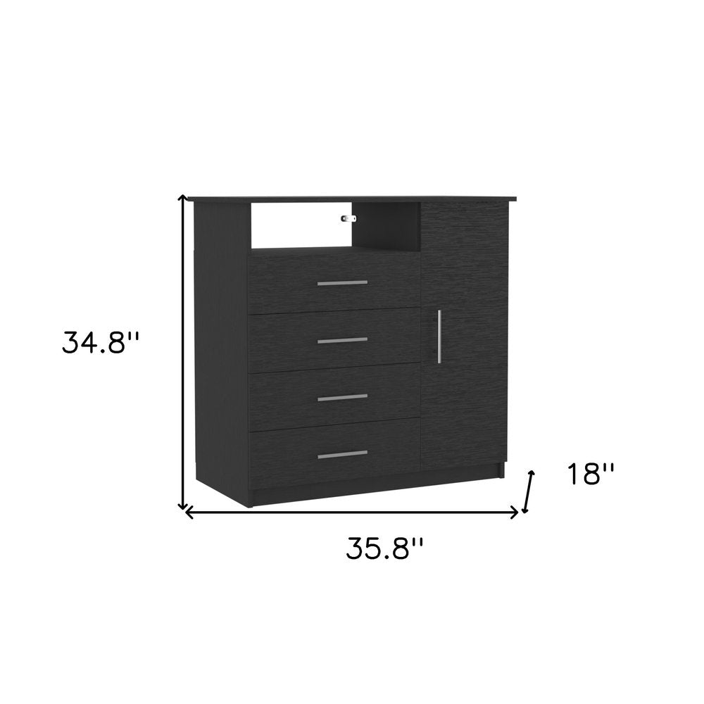 Black Wood Four Drawer Combo Dresser - 35-inch