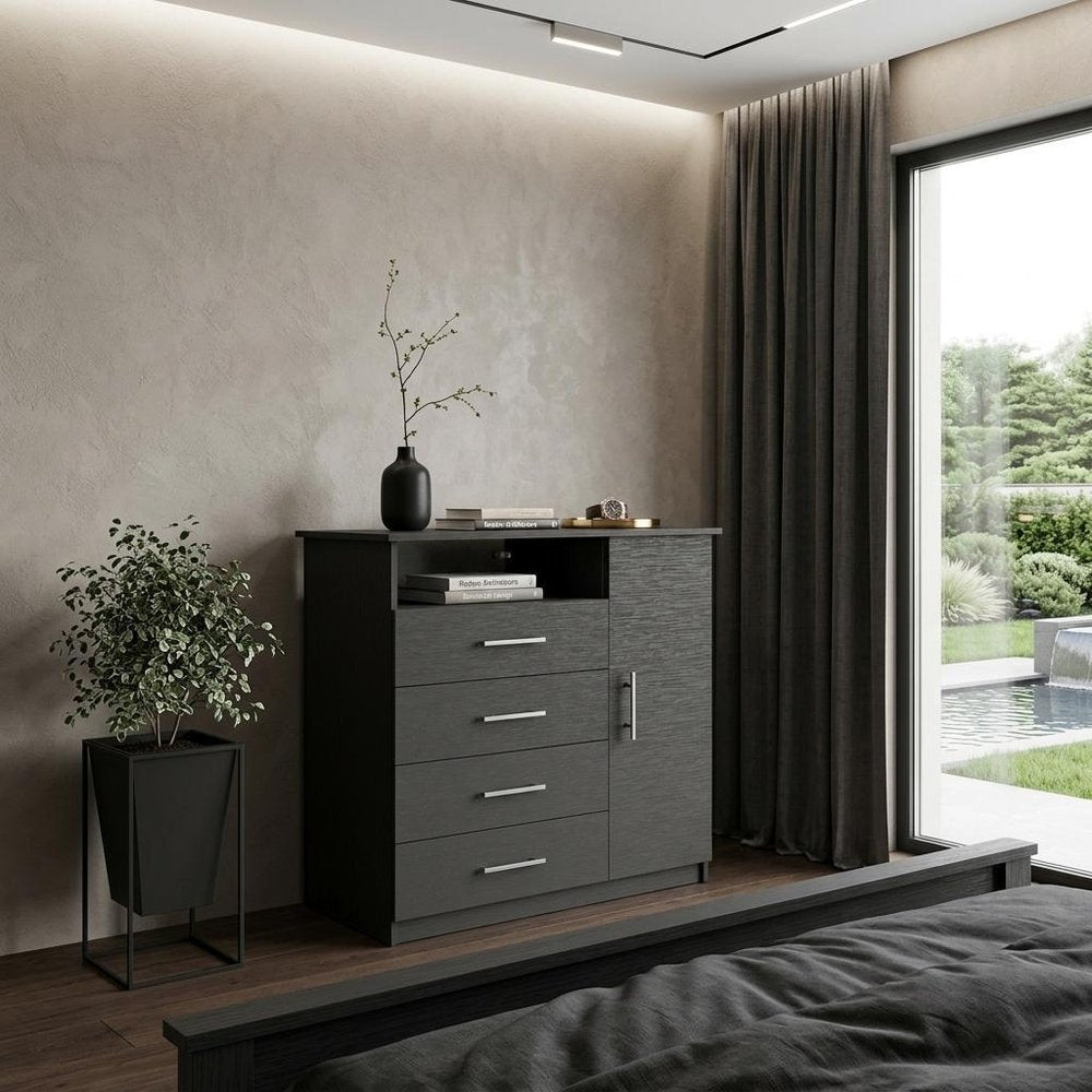 Black Wood Four Drawer Combo Dresser - 35-inch
