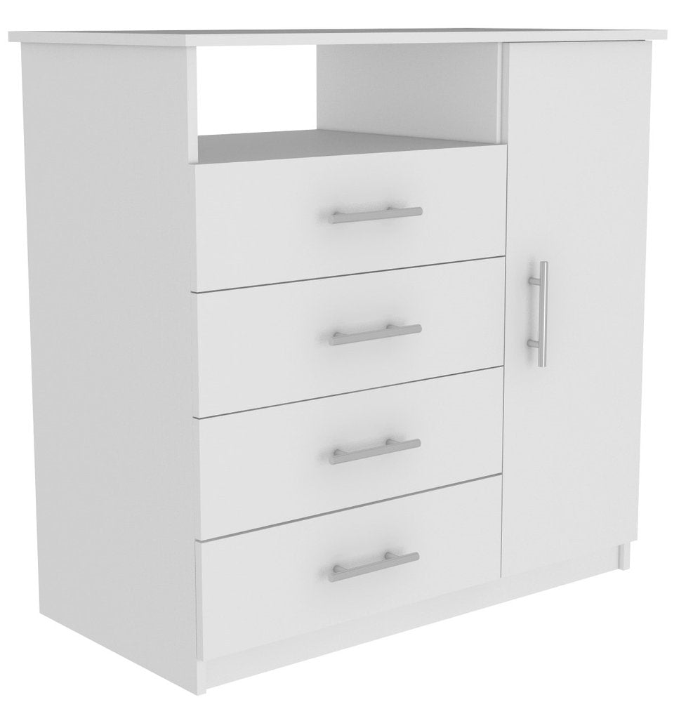 White Wood Four Drawer Combo Dresser - 35-inch