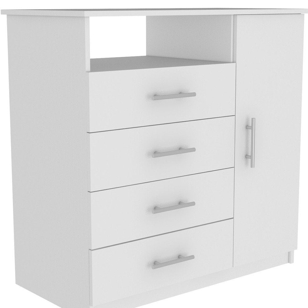 White Wood Four Drawer Combo Dresser - 35-inch