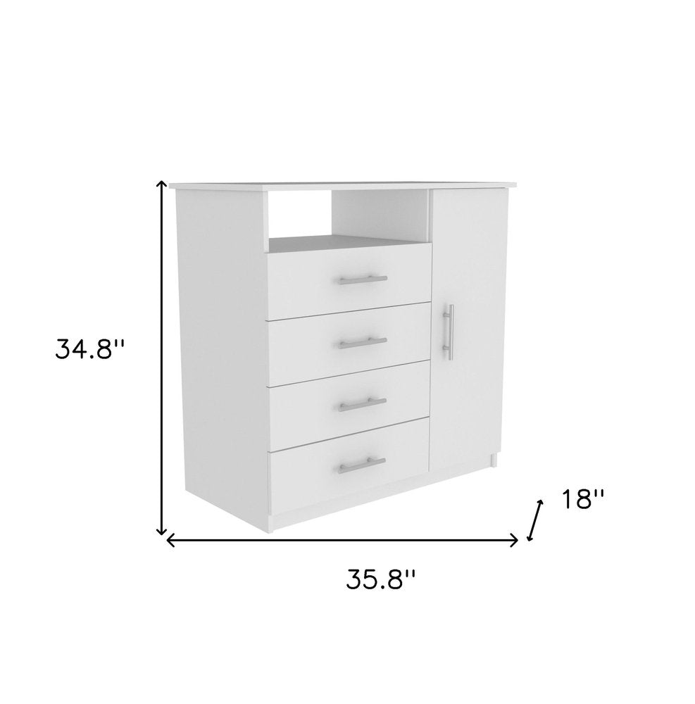 White Wood Four Drawer Combo Dresser - 35-inch