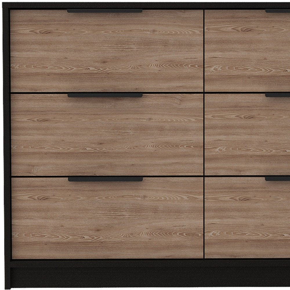 Brown and Black Wood Six Drawer Double Dresser - 42-inch